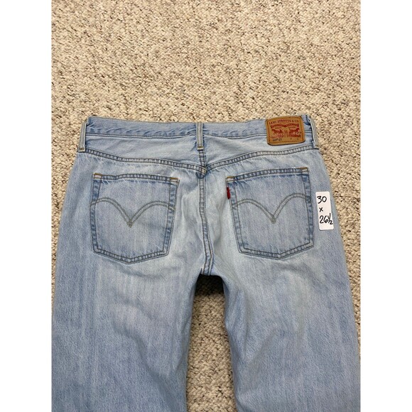 Levi's 501 Mid Rise Button Fly Distressed Slim Straight Ankle Light Wash 30 - Picture 3 of 7